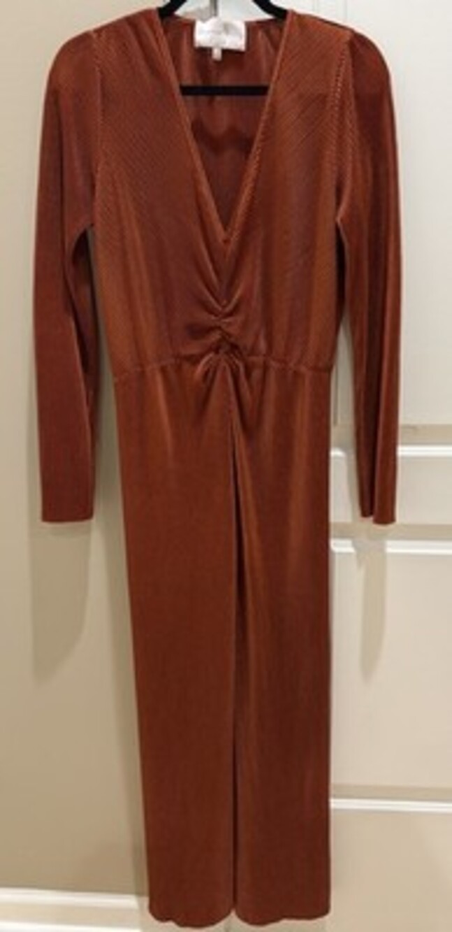 Charles Henry Ribbed Auburn Dress Long Sleeve V-Neck Size Medium Middle Slit